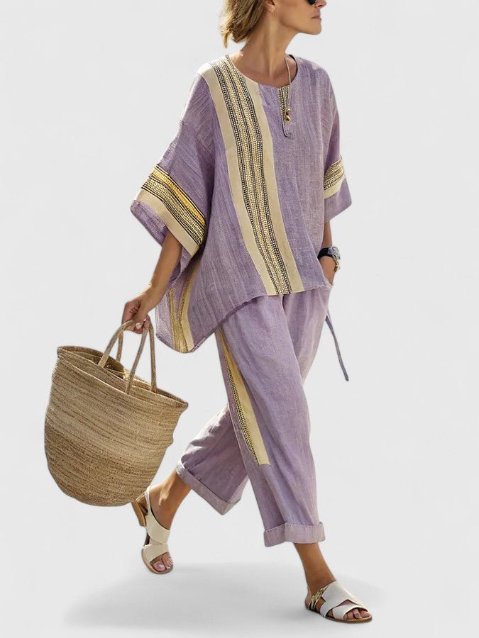 Women's Linen-Mix Oversized Two-Piece Wide-Leg Pants Co-Ord Set - Paars