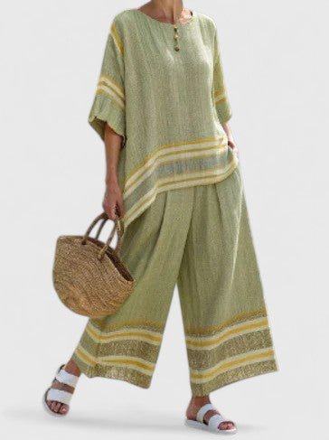 Women's Linen-Mix Oversized Two-Piece Wide-Leg Pants Co-Ord Set - Groen