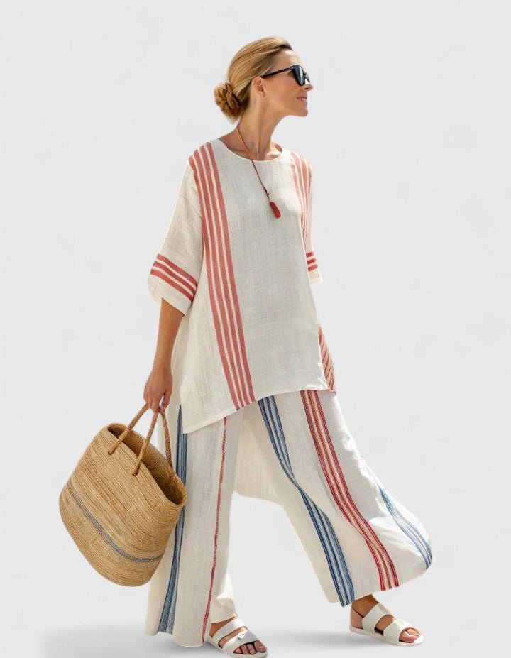 Women's Linen-Mix Oversized Two-Piece Wide-Leg Pants Co-Ord Set - Rode Streep