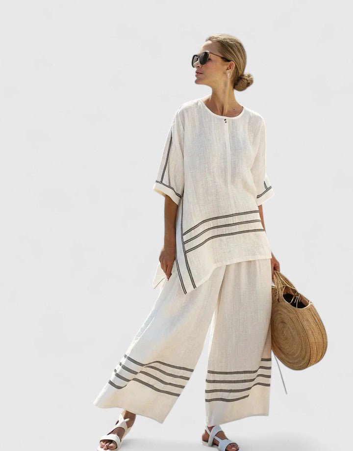Women's Linen-Mix Oversized Two-Piece Wide-Leg Pants Co-Ord Set - Wit