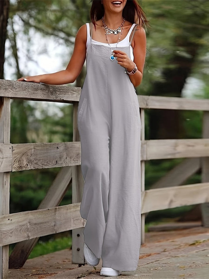 Women's Linen Wide Leg Pants Sleeveless Jumpsuit Overalls
