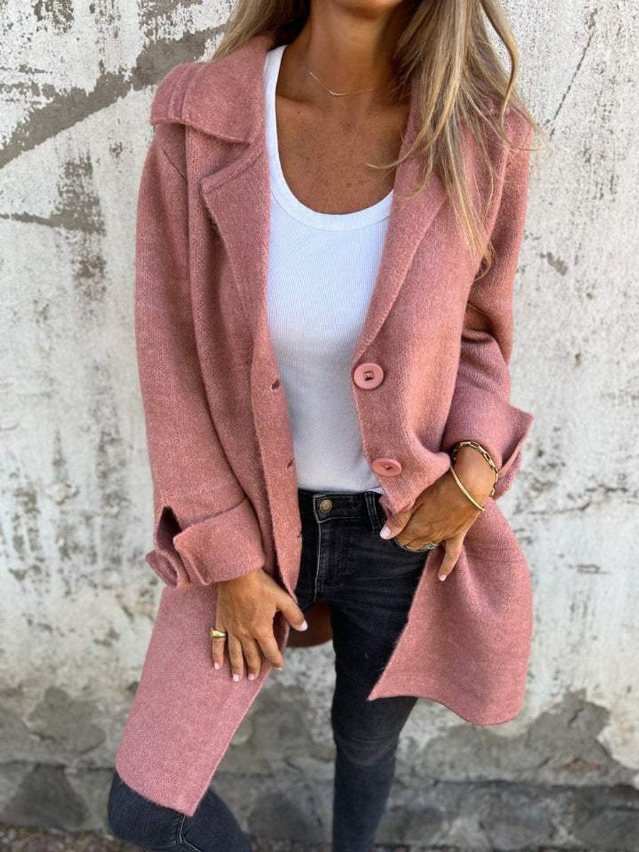 Women's Long Button-Front Lapel Coat Relaxed Fit