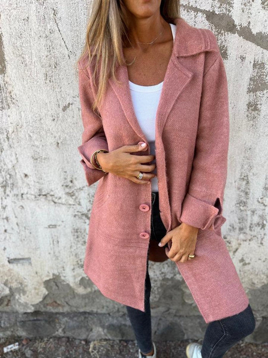 Women's Long Button-Front Lapel Coat Relaxed Fit