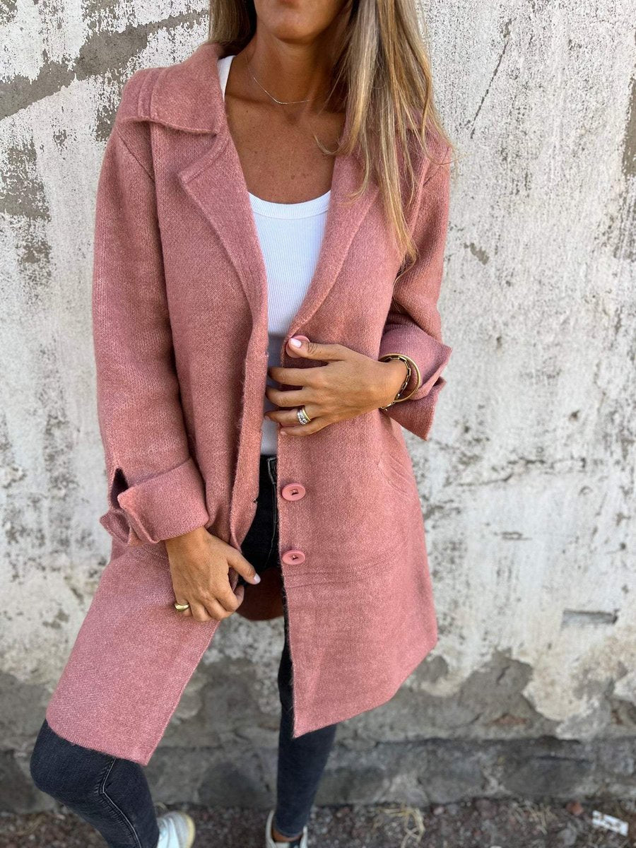 Women's Long Button-Front Lapel Coat Relaxed Fit - Pink