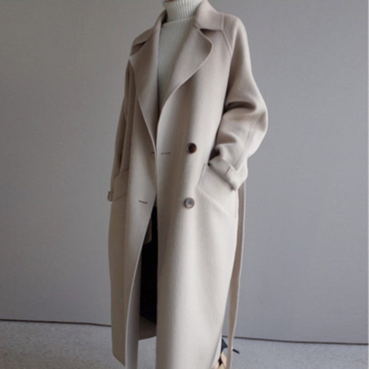 Women's Long Cashmere Blend Double-Breasted Coat - Off-White