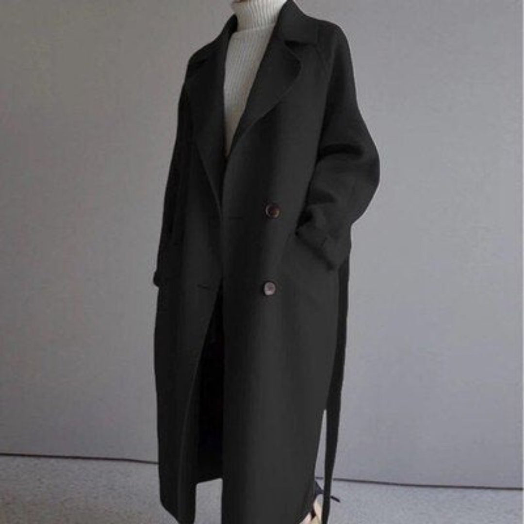 Women's Long Cashmere Blend Double-Breasted Coat - Black