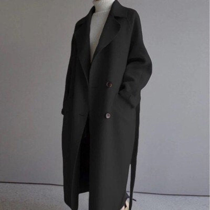 Women's Long Cashmere Blend Double-Breasted Coat - Black