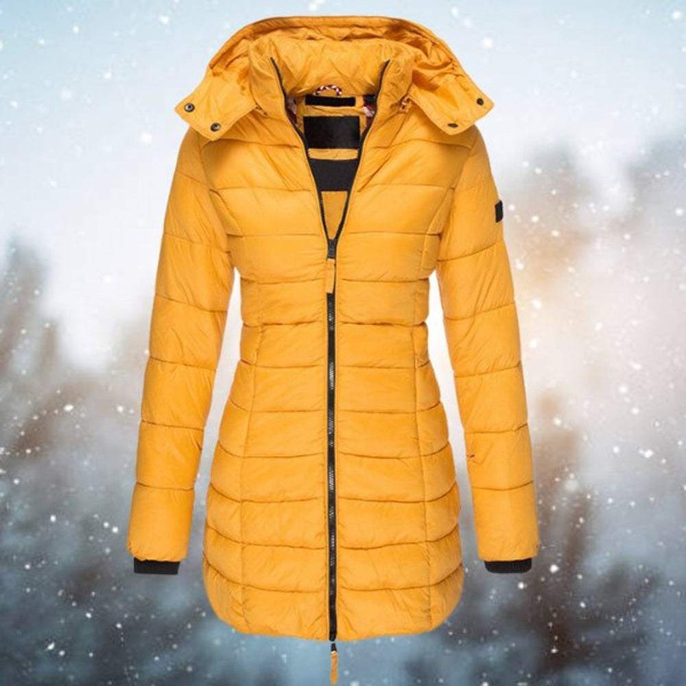 Women's Long Hooded Quilted Jacket Zip-Up Puffer Coat - Yellow