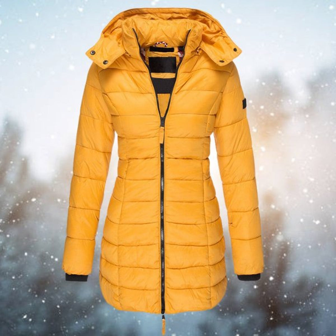 Women's Long Hooded Quilted Jacket Zip-Up Puffer Coat - Yellow