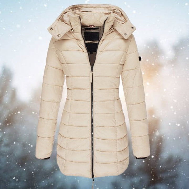 Women's Long Hooded Quilted Jacket Zip-Up Puffer Coat - Khaki