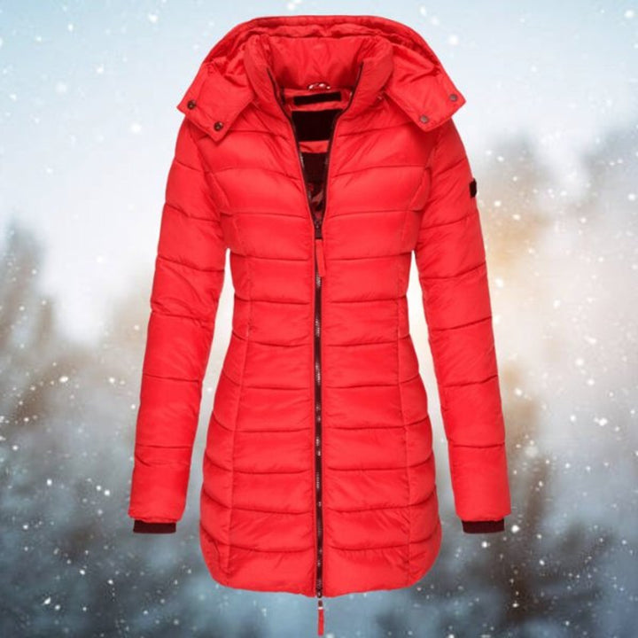 Women's Long Hooded Quilted Jacket Zip-Up Puffer Coat - Red
