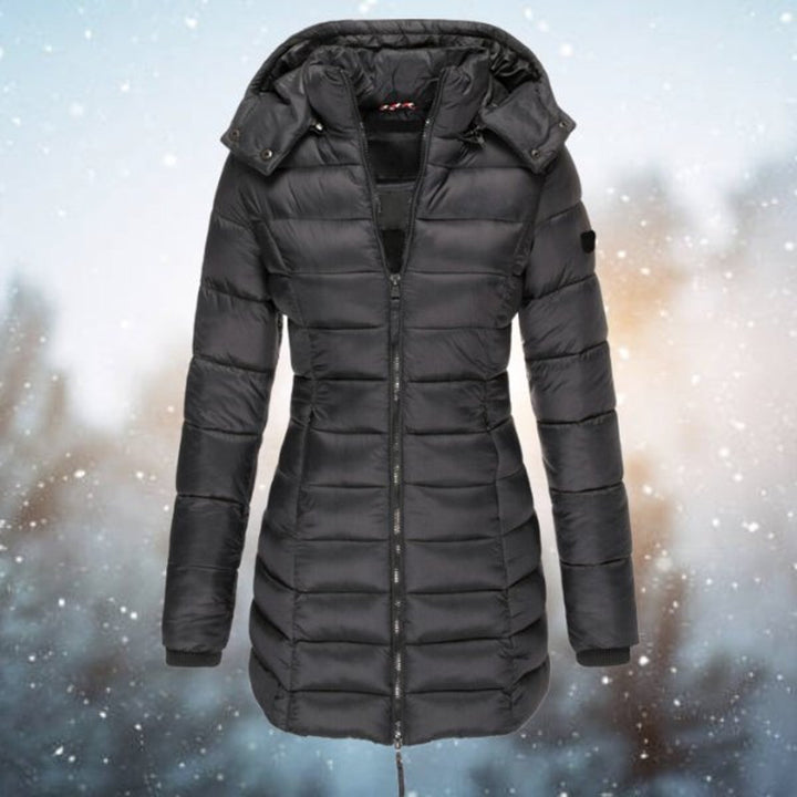 Women's Long Hooded Quilted Jacket Zip-Up Puffer Coat - Black