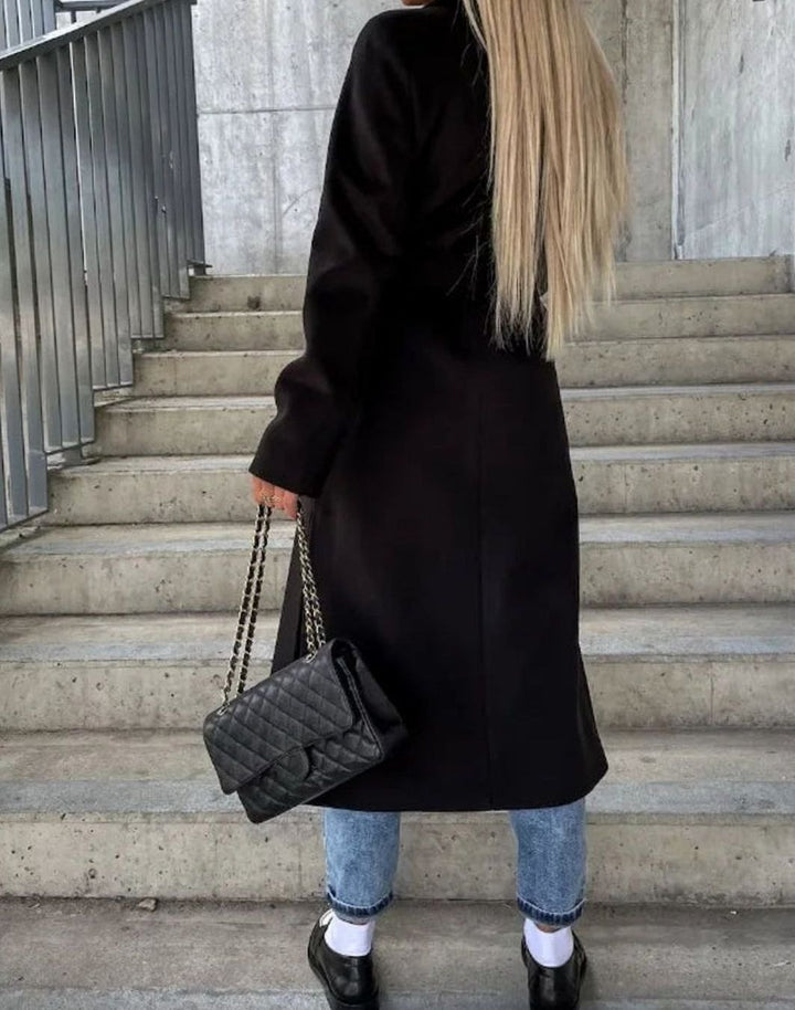 Women's Long Lapel Double-Button Front Coat Overcoat