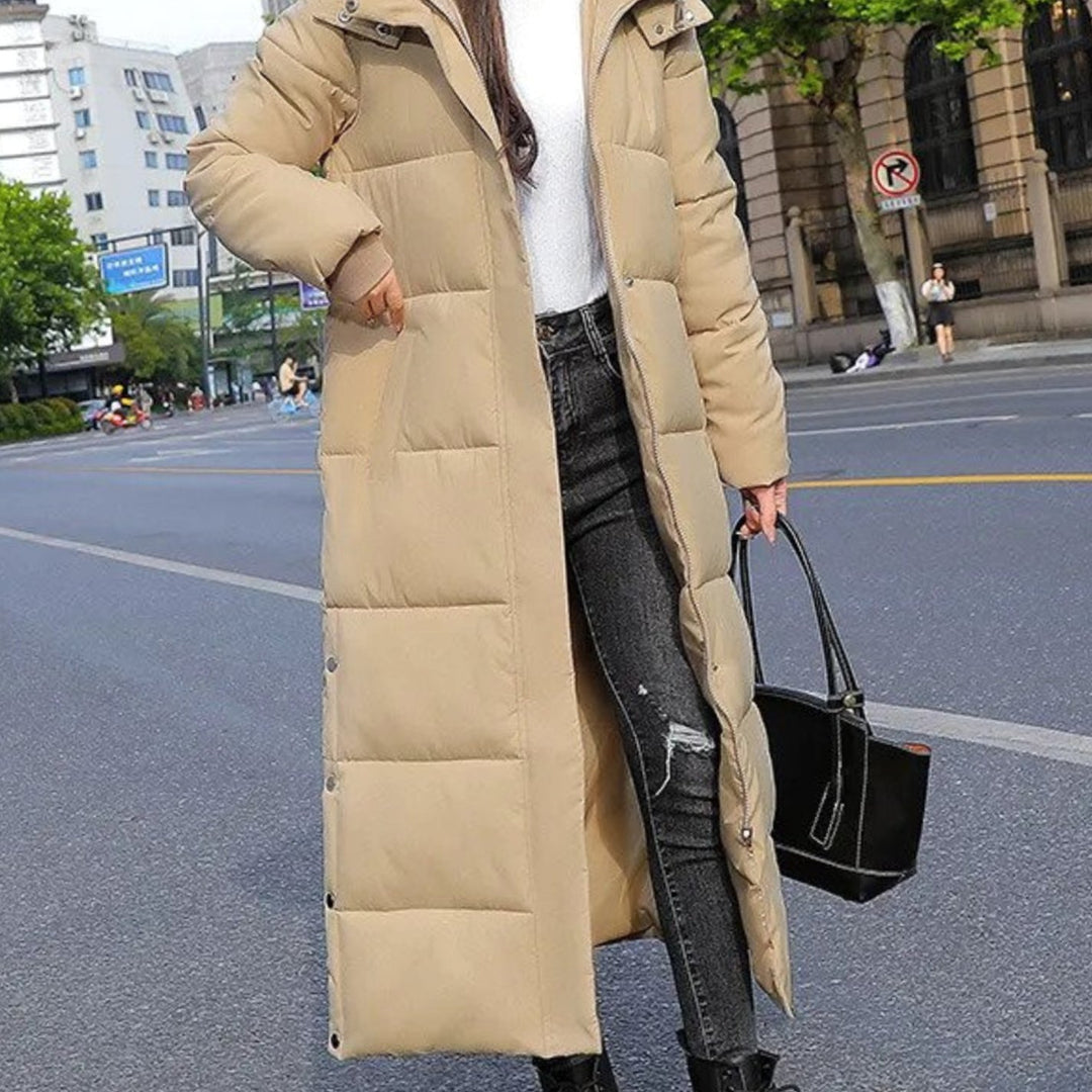 Women's Long Quilted Padded Puffer Winter Coat - Khaki