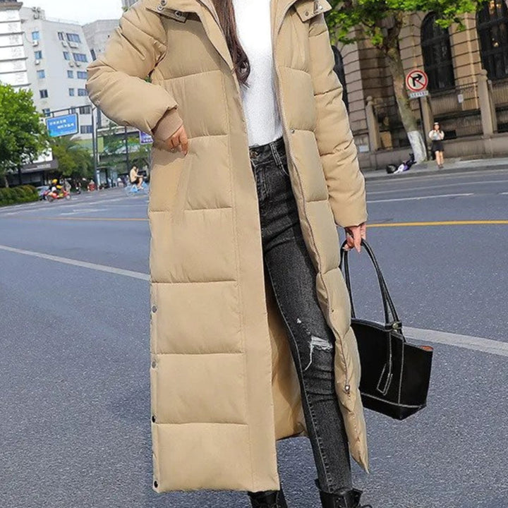 Women's Long Quilted Padded Puffer Winter Coat - Khaki