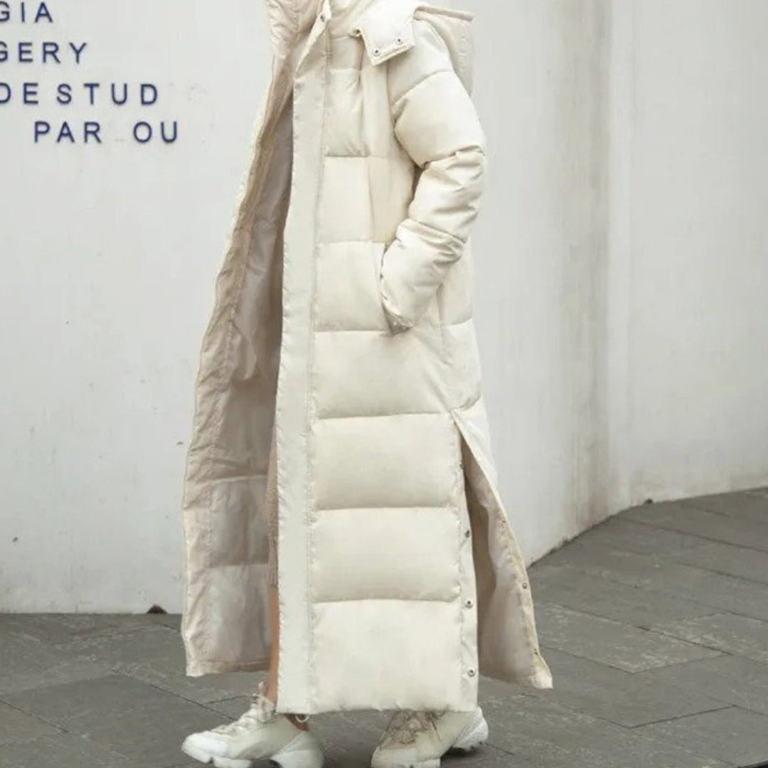 Women's Long Quilted Padded Puffer Winter Coat - Beige