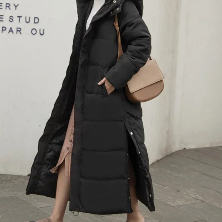Women's Long Quilted Padded Puffer Winter Coat - Black