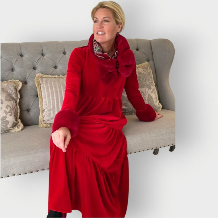 Women's Long-Sleeve Velvet Tiered Maxi Formal Dress