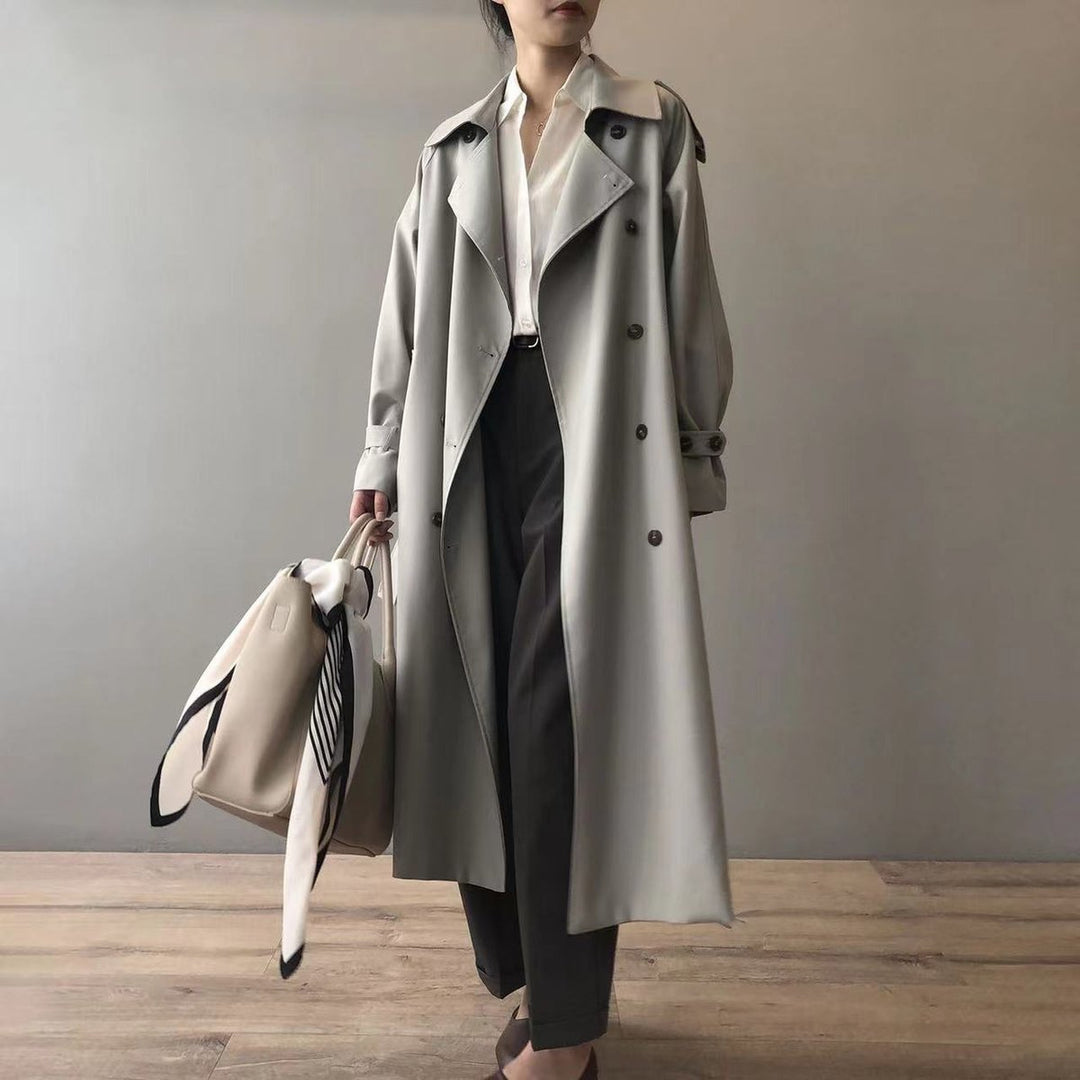 Women's Longline Double-Breasted Water-Repellent Trench Coat