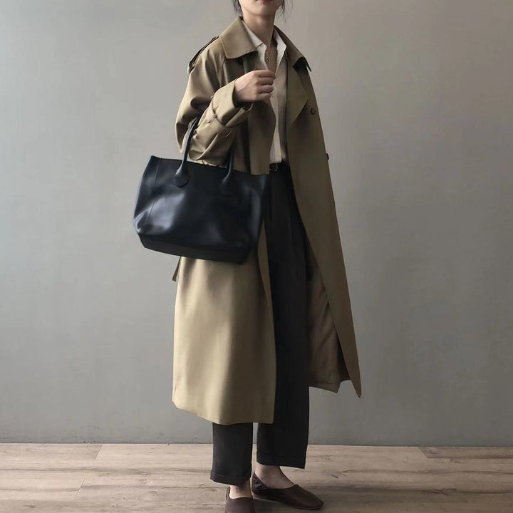 Women's Longline Double-Breasted Water-Repellent Trench Coat
