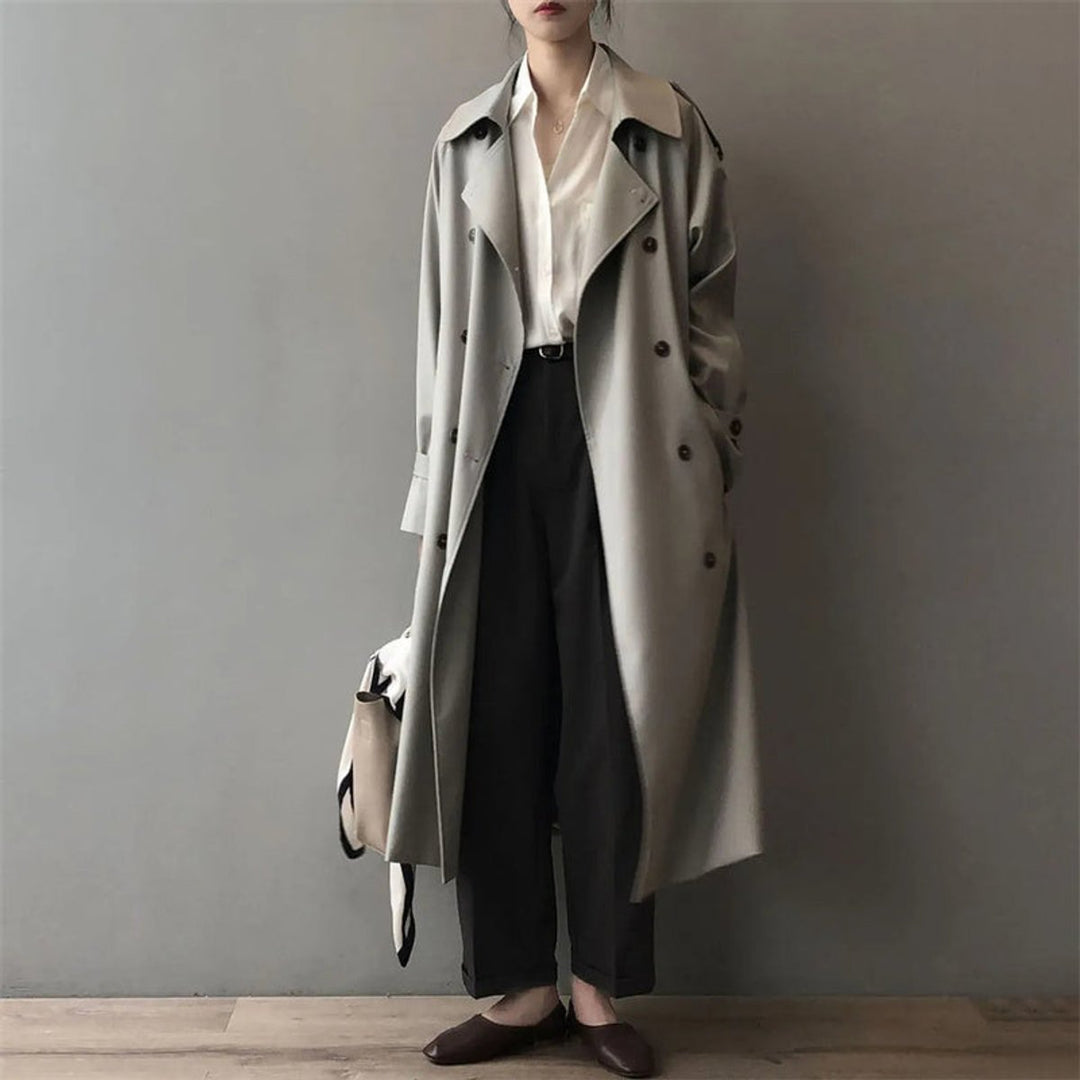 Women's Longline Double-Breasted Water-Repellent Trench Coat - Gray