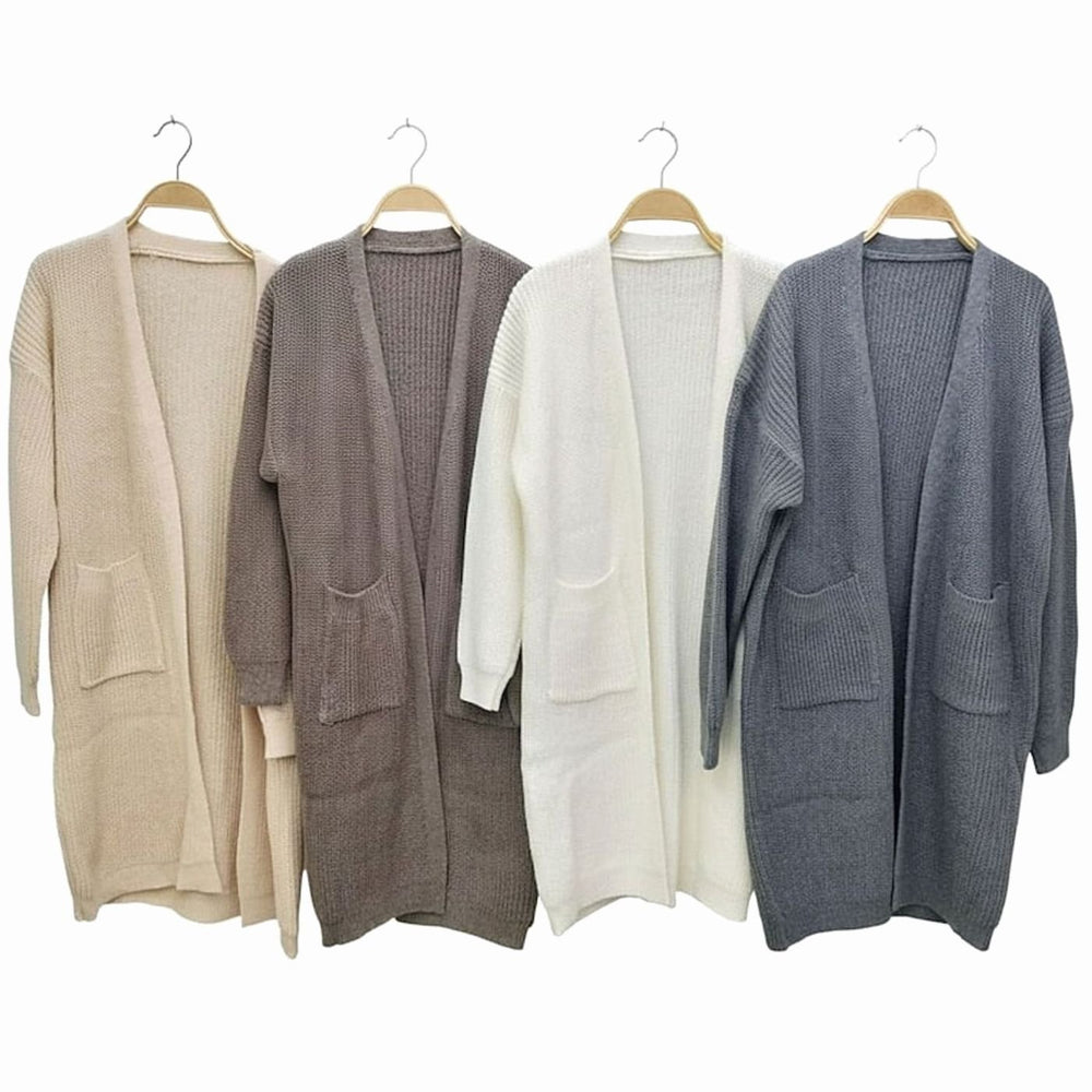 Women's Longline Open-Front Ribbed Knit Cardigan Pockets