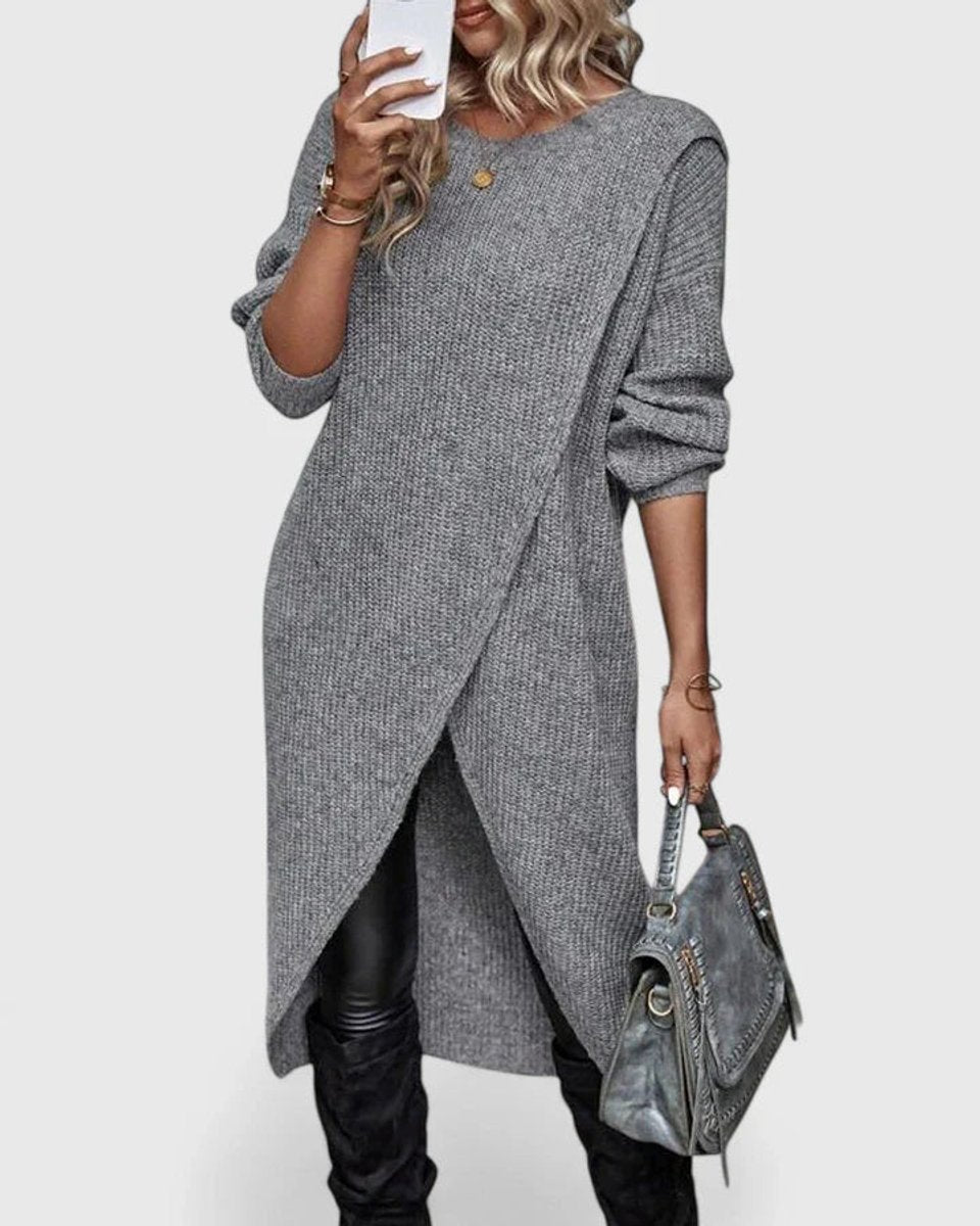 Women's Longline Tulip-Hem Knit Sweater Dress - Gray