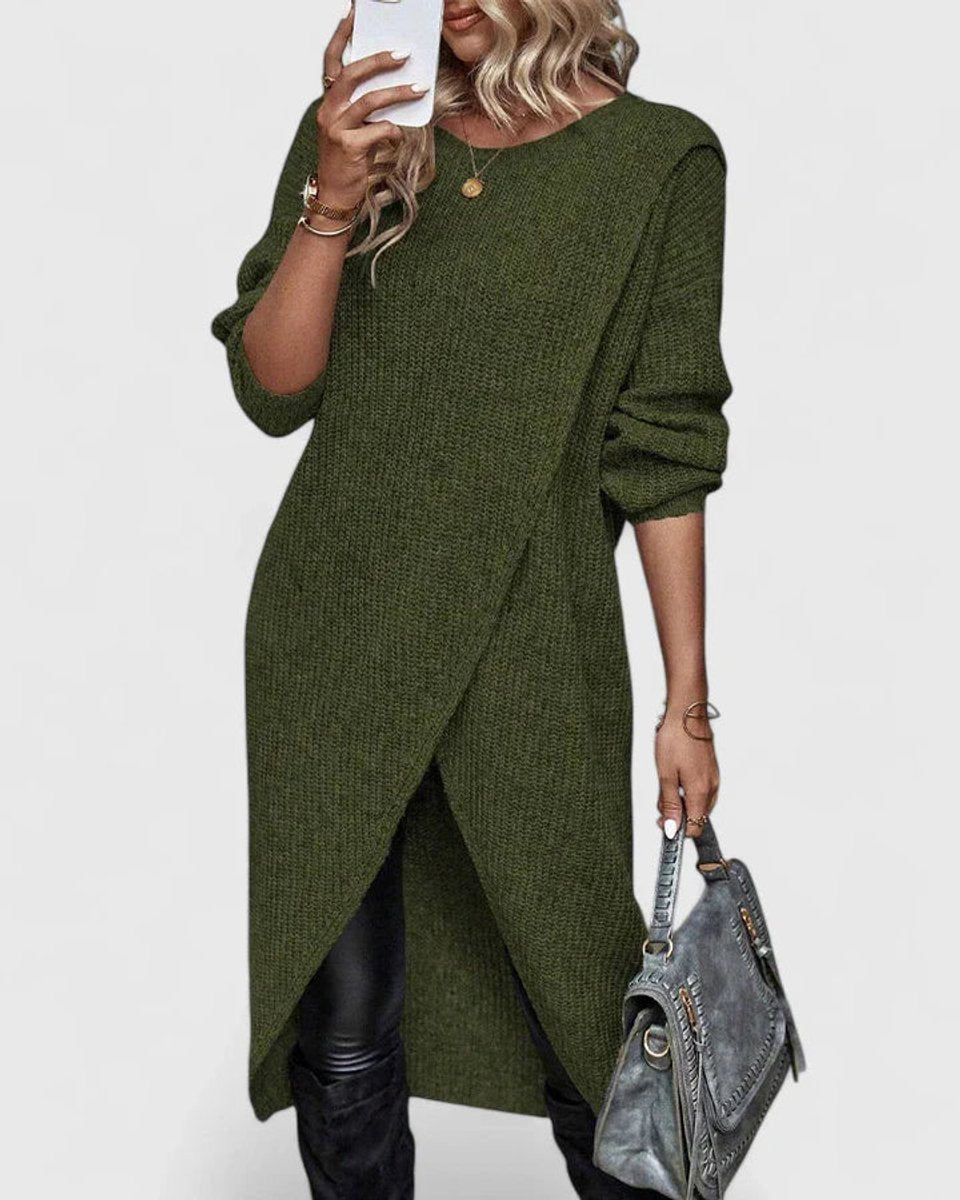 Women's Longline Tulip-Hem Knit Sweater Dress - Green