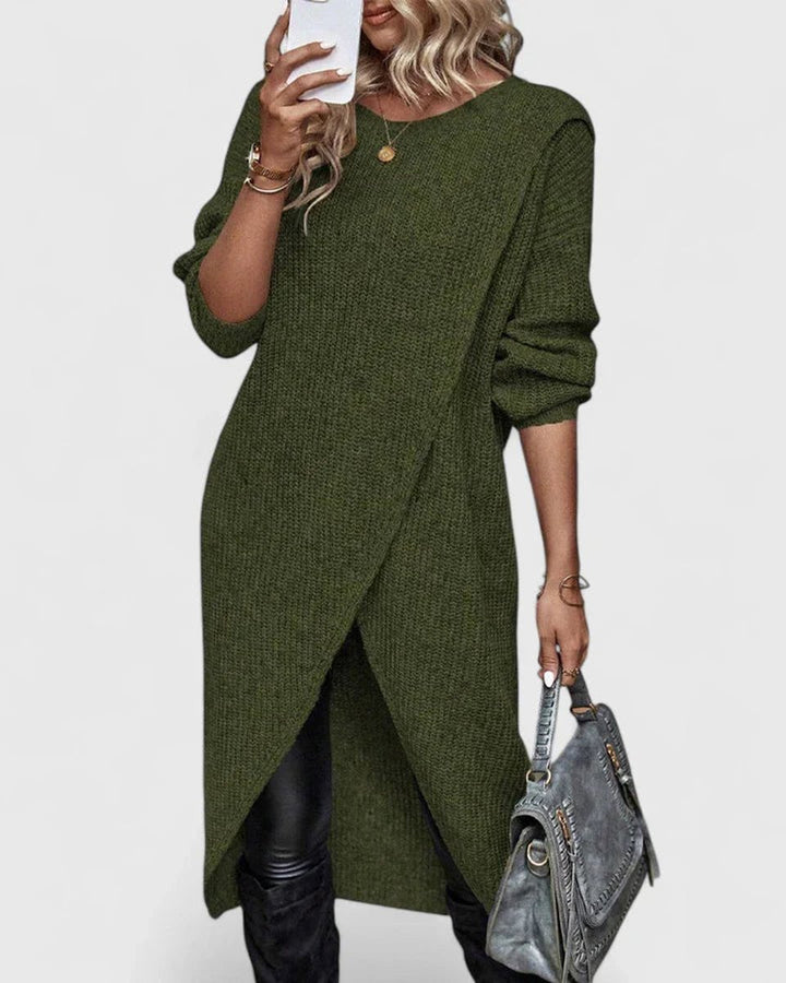 Women's Longline Tulip-Hem Knit Sweater Dress - Green