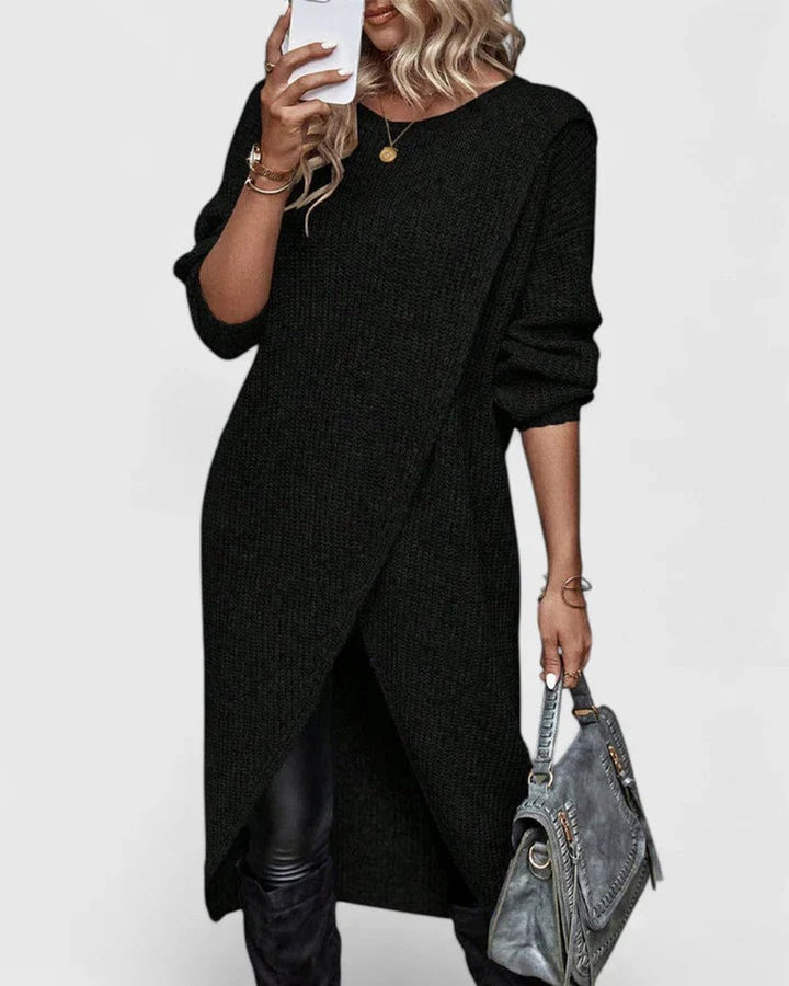 Women's Longline Tulip-Hem Knit Sweater Dress - Black