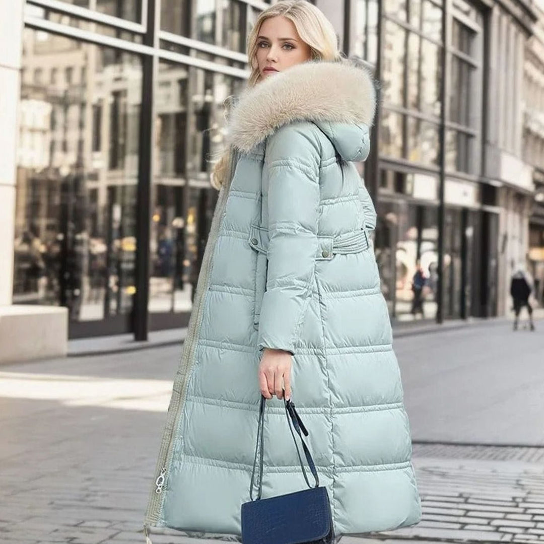 Women's Luxury Designer Fur-Hood Long Puffer Winter Parka