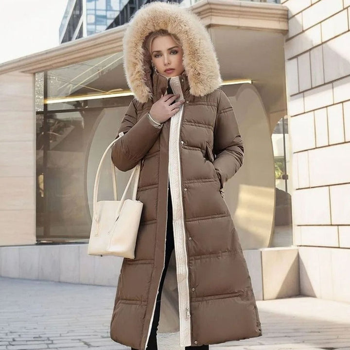 Women's Luxury Designer Fur-Hood Long Puffer Winter Parka