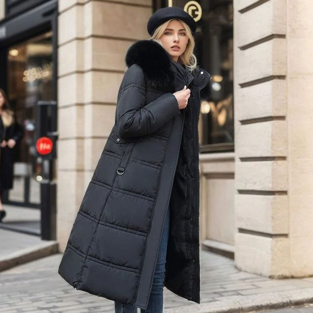 Women's Luxury Designer Fur-Hood Long Puffer Winter Parka