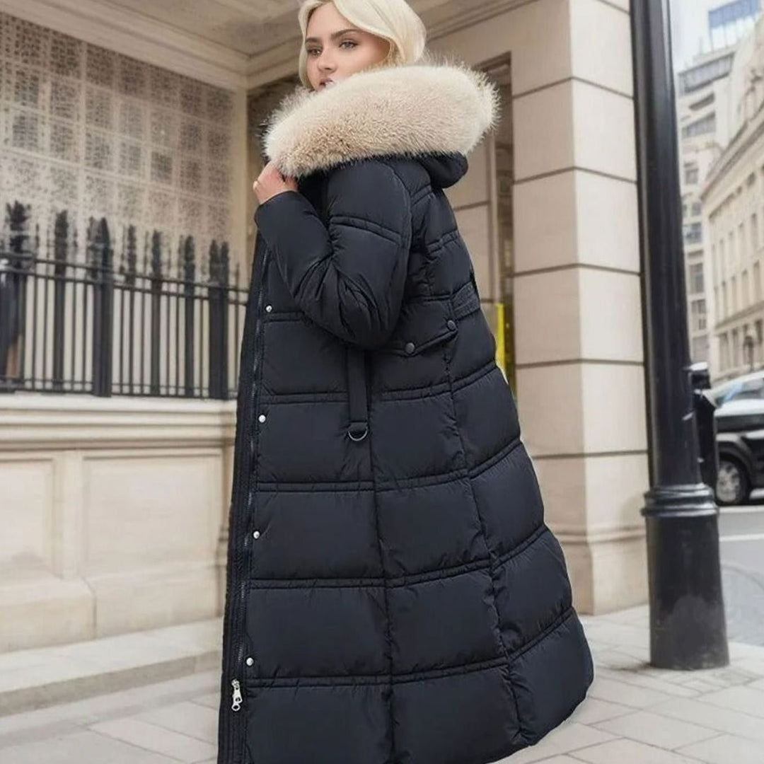 Women's Luxury Designer Fur-Hood Long Puffer Winter Parka