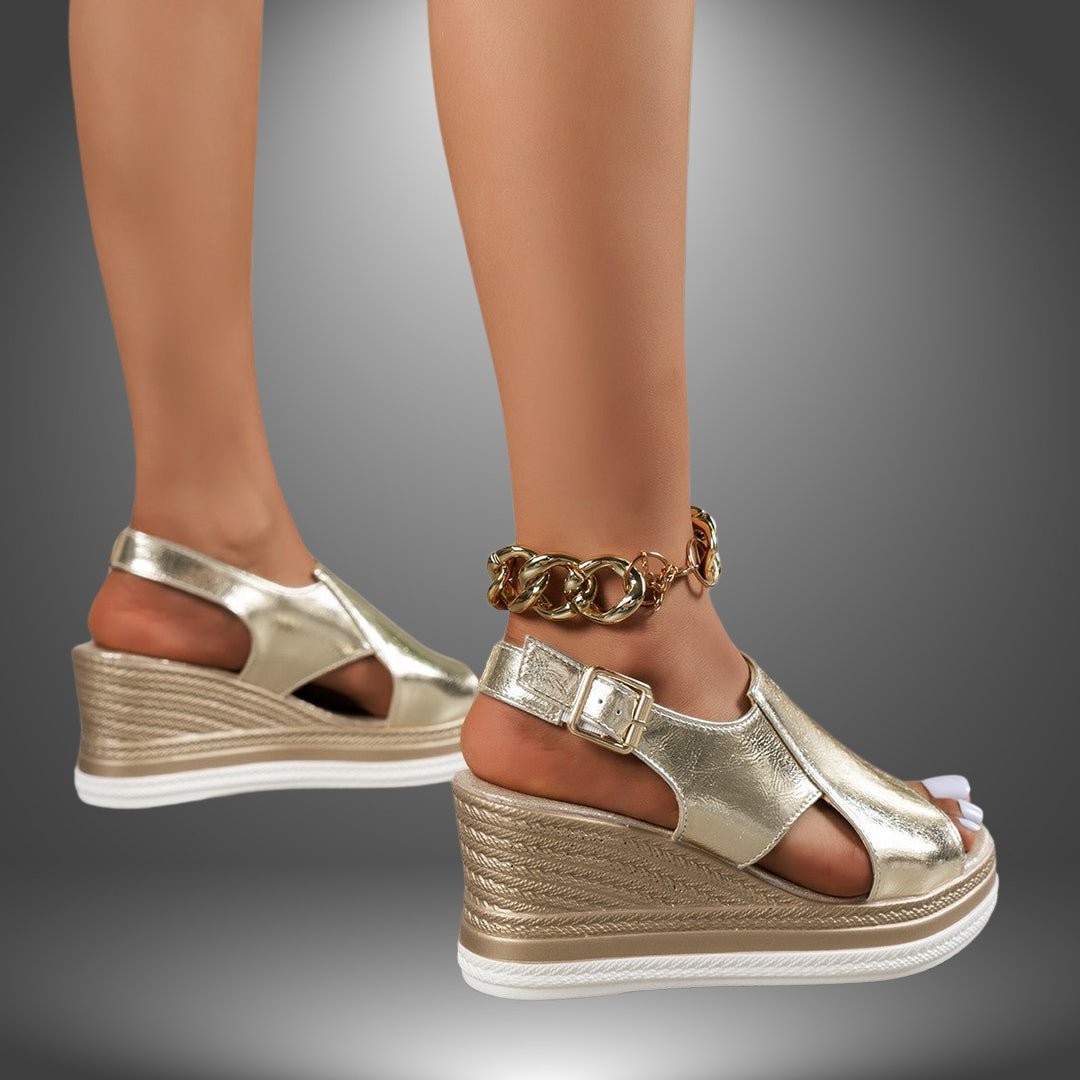 Women's Metallic Silver Wedge Platform Open-Toe Sandals