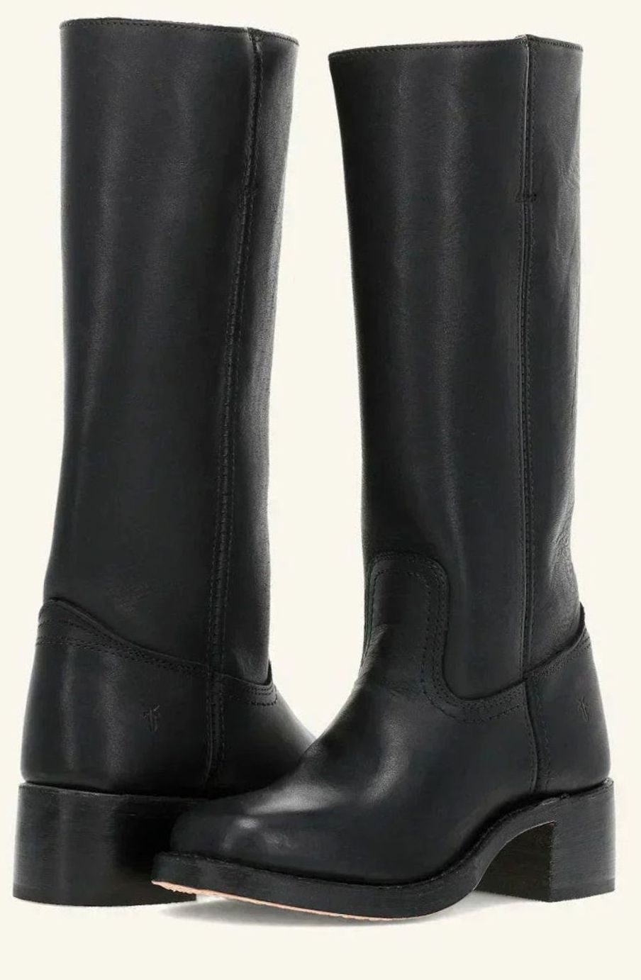 Women's Mid-Calf Classic Leather Western Boots Stacked Heel - Black