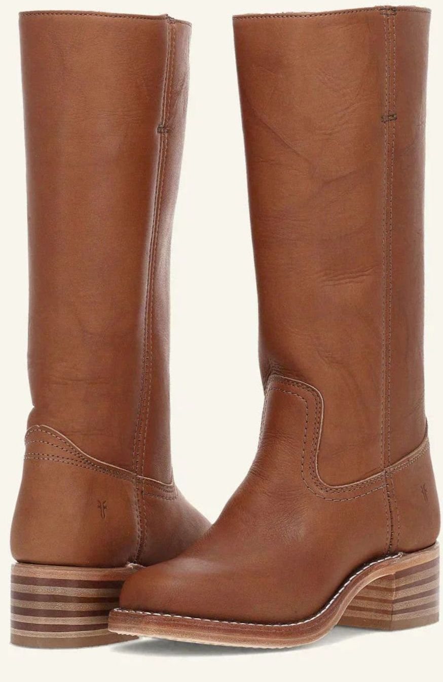 Women's Mid-Calf Classic Leather Western Boots Stacked Heel - Light Brown