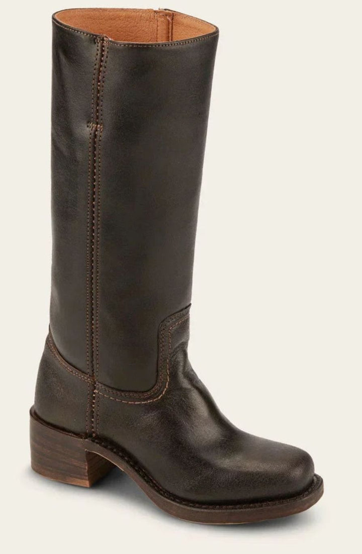 Women's Mid-Calf Classic Leather Western Boots Stacked Heel