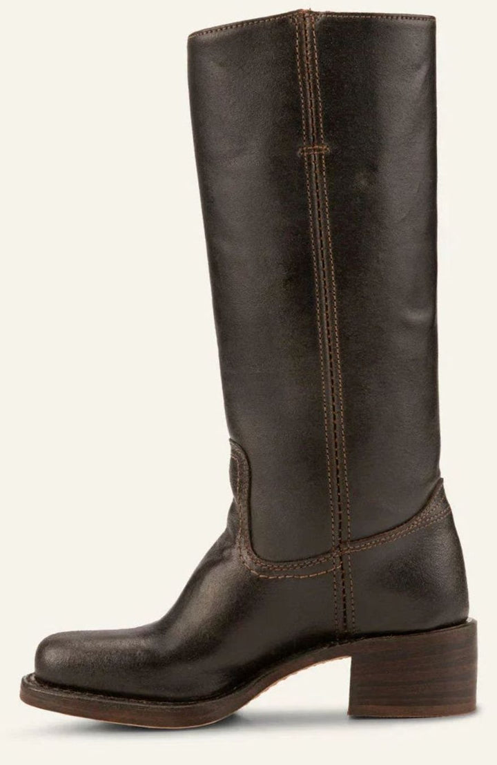 Women's Mid-Calf Classic Leather Western Boots Stacked Heel