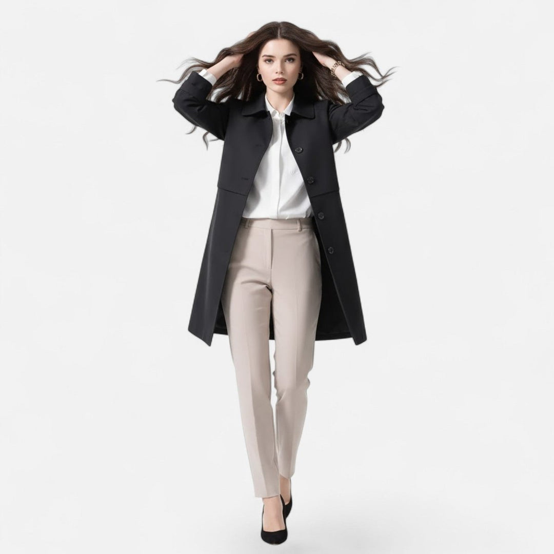 Women's Mid-Length Wool-Blend Double-Breasted Trench Coat