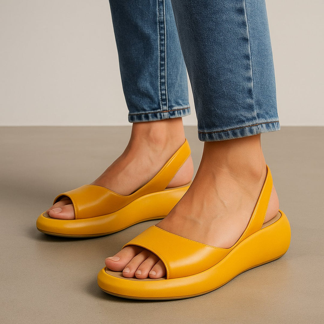 Women's Minimalist Open-Toe Cushioned Platform Sandals - Yellow