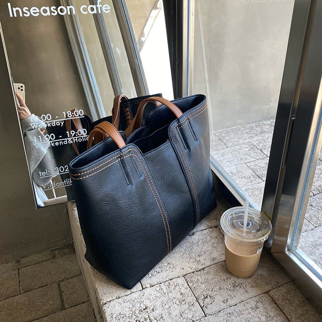 Women's Minimalist Structured Faux Leather Tote Bag