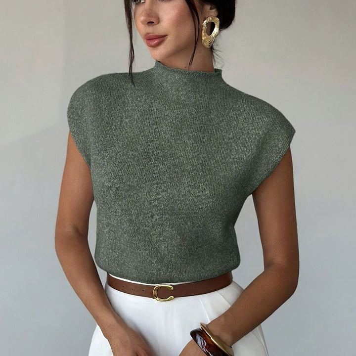 Women's Mock Neck Knitted Sweater Vest - Olive Green