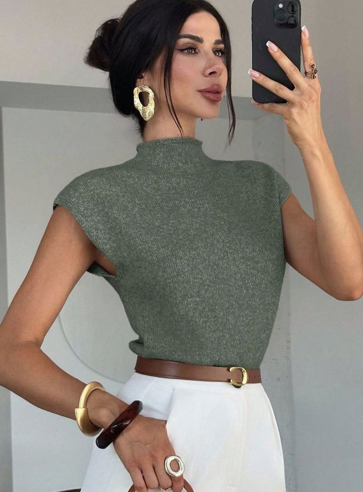 Women's Mock Neck Knitted Sweater Vest