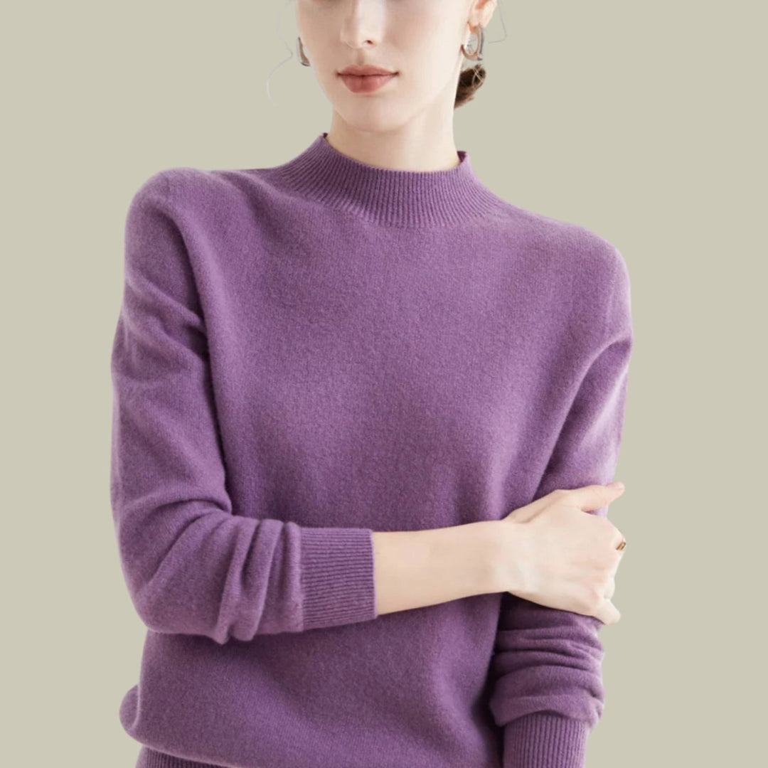 Women's Mock Neck Merino Wool Sweaters Soft Knit Pullover - Purple