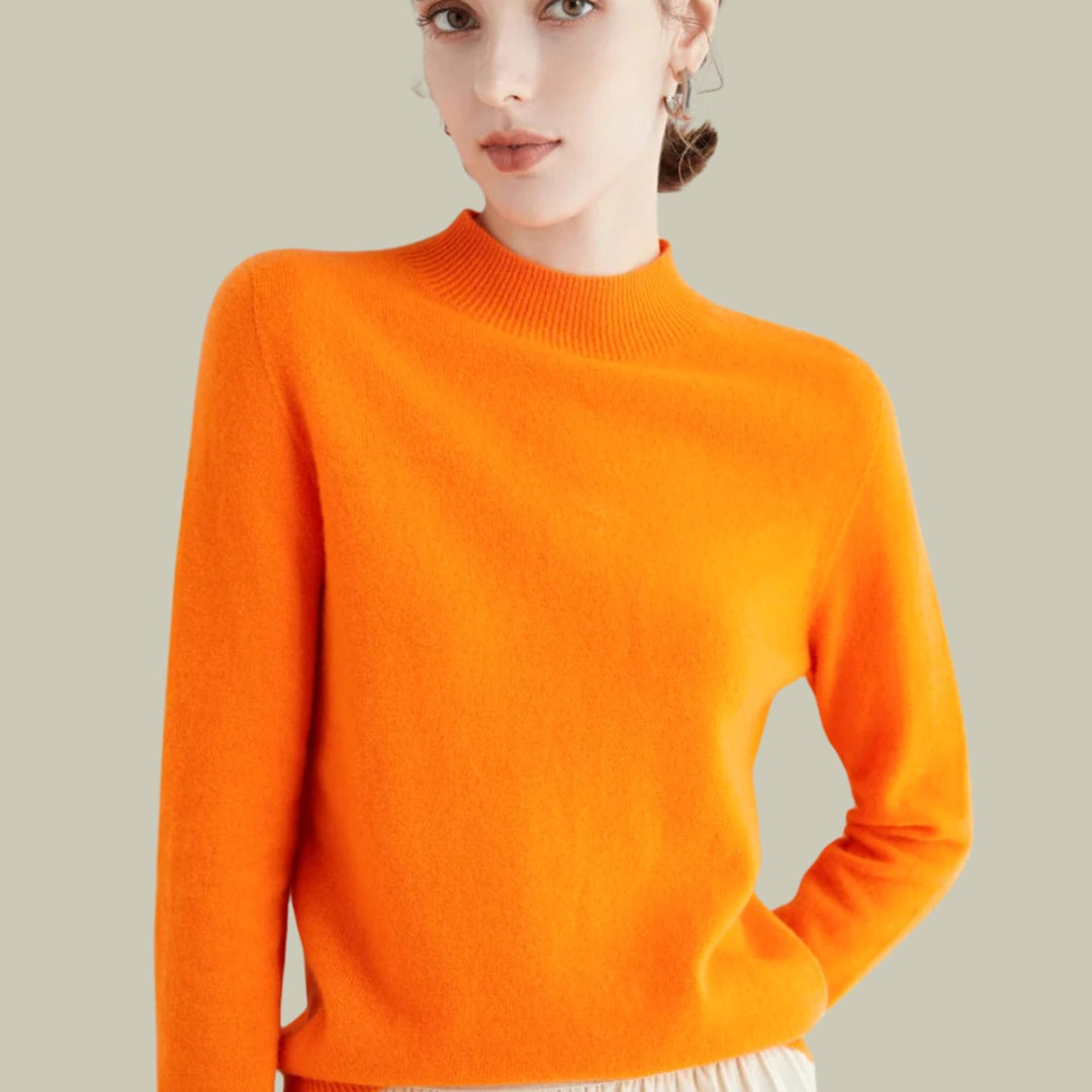 Women's Mock Neck Merino Wool Sweaters Soft Knit Pullover - Orange