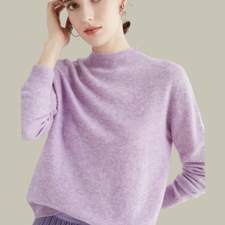 Women's Mock Neck Merino Wool Sweaters Soft Knit Pullover - Jacquard Purple