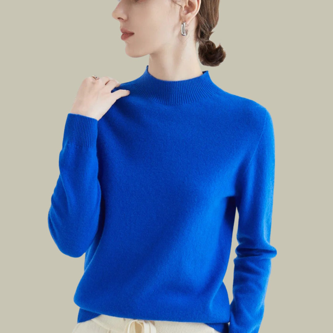 Women's Mock Neck Merino Wool Sweaters Soft Knit Pullover - Blue