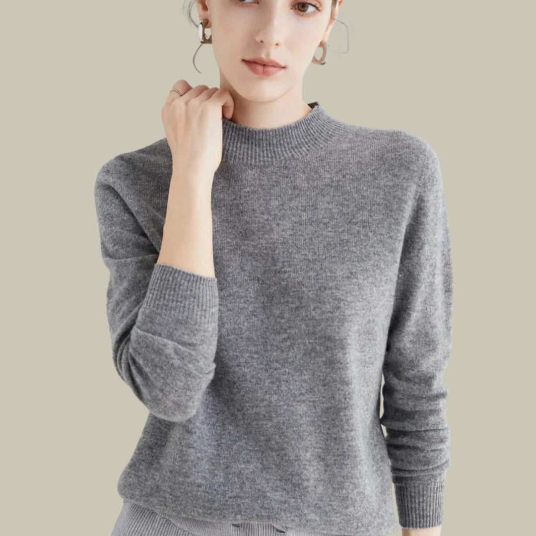 Women's Mock Neck Merino Wool Sweaters Soft Knit Pullover - Gray