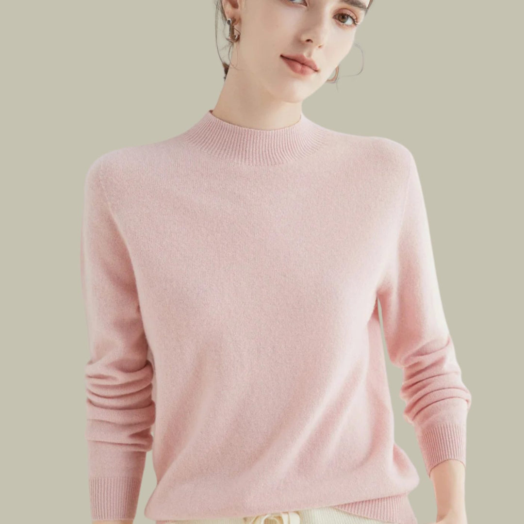 Women's Mock Neck Merino Wool Sweaters Soft Knit Pullover - Pink
